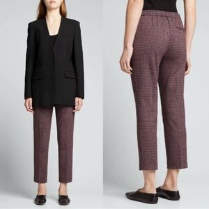 THEORY Treeca Houndsooth Plaid Collins Knit Pull On Cropped Pants Merlot Size 6